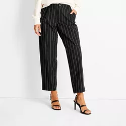 Women's Mid-Rise Front Pleated Pants - Future Collective™ with Kahlana Barfield Brown Black Pinstriped