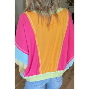 Rose Red Plus Size Colorblock Patchwork Exposed Seam Sweatshirt - 1 of 4