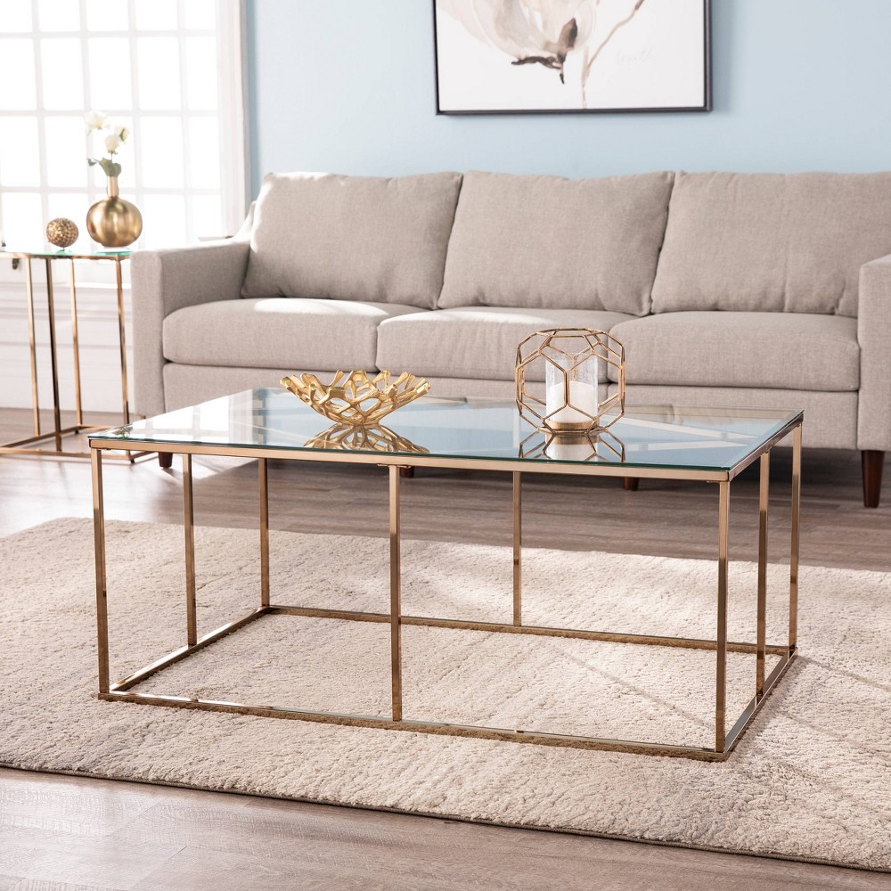 Photos - Coffee Table Nicholas Contemporary Glass Top Cocktail Table Champagne - Aiden Lane