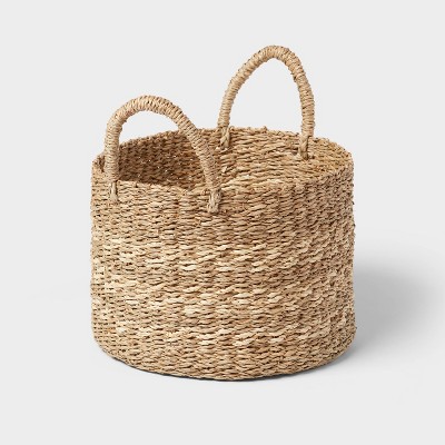 Woven Round Seagrass and Palm Leaf Striped Basket - Brightroom™