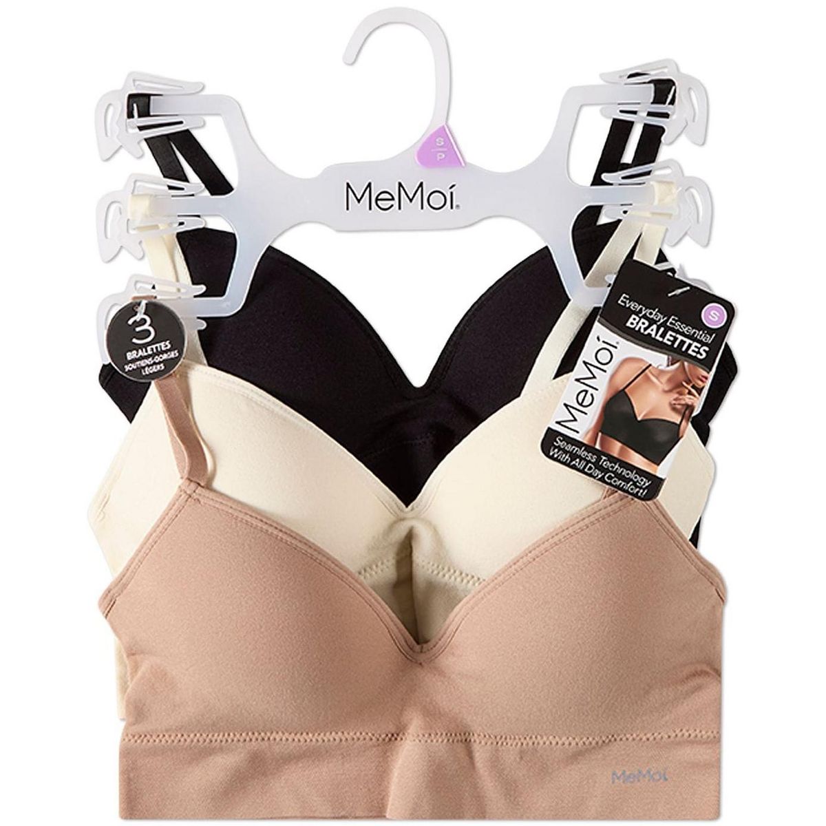 Memoi 3 Pack Women's Seamless Tag-Free Bras with Built-In Cup Lining (Asst-60) Naval Academy, Med Gray Heather, Black S - thumbnail 4