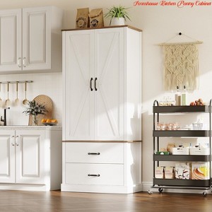 Dining Room Farmhouse Kitchen Pantry Cabinet,Wood Kitchen Cabinet w/ Barn Door,Drawers and Adjustable Shelf,Versatile Storage - 1 of 4
