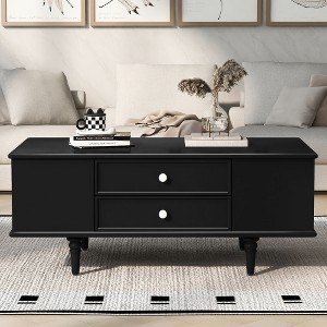ACEPANO 47.2 in. W Modern Rectangle Coffee Table with Four Drawers & Two Side Hidden Storage Compartments For Living Room-Black - 1 of 4