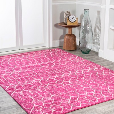 Fuchsia Ivory Trellis 5' x 8' Reversible Washable Rug