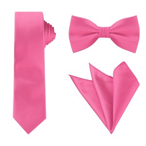 Allegra K Men's Solid Color Wedding Business Pocket Square Necktie Bowtie Set - 1 of 4