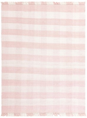 Handwoven Pink Plaid 8' x 10' Outdoor Rug with Recycled Materials
