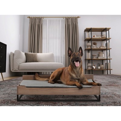 Large Elevated Wooden Pet Bed with Water-Resistant Mattress