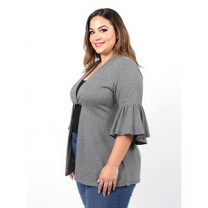 24seven Comfort Apparel Plus Size Tie Front Bell Sleeve Cardigan - 1 of 2