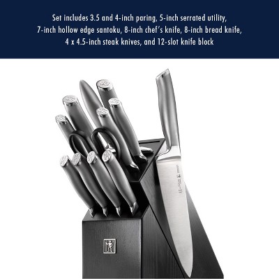 HENCKELS Modernist 13-Piece Knife Set with Block, Chef Knife, Paring Knife, Steak Knife, Black, Stainless Steel