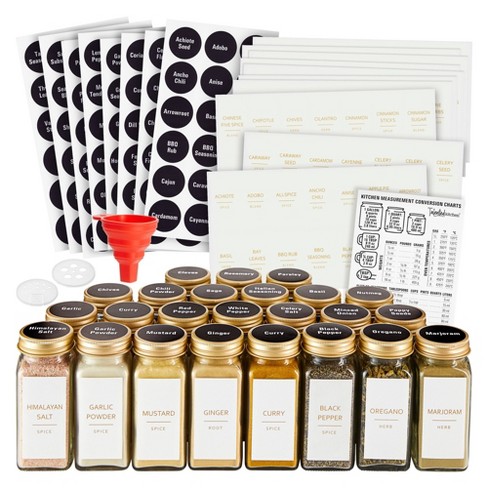Talented Kitchen 24 Pack Glass Spice Bottles With 284 Preprinted Label  Stickers, 4 Oz Empty Square Seasoning Jars With Shaker Lids & Gold Caps :  Target