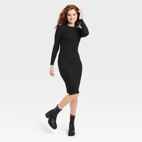 Women's Long Sleeve Sweater Dress - A New Day™ Black Xl : Target