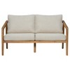 Outdoor Acacia Wood Side Loveseat,Fabric Upholstered Armrests Sofa With Solid Wood Frame,Slatted Backrest Patio Sofa Chair-Coolbibila - 2 of 4