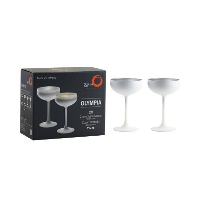 Olympia Matte White and Silver Crystal Champagne Coupe Glasses