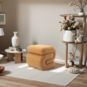 FONTOI Ottomans and Benches S Shape Teddy Fabric Ottoman Makeup Stool Footstool, Low Bench Small Ottoman for Living Room, Brown, 19.3"*18.1"*18.1" - 1 of 4