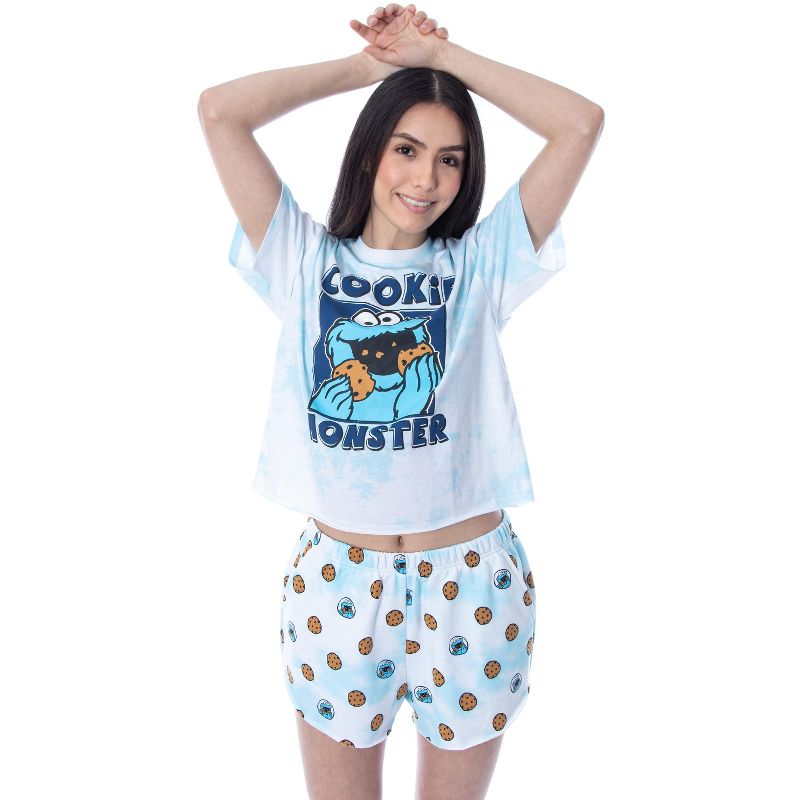 Sesame Street Womens' Cookie Monster Tie Dye Shirt Short Sleep Pajama Set, 5 of 7