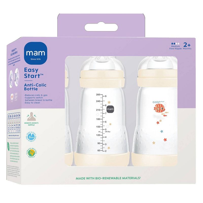 MAM Easy Start Anti-Colic Baby Bottle - 2 Months+ - 9oz/3pk - Shell, 3 of 12