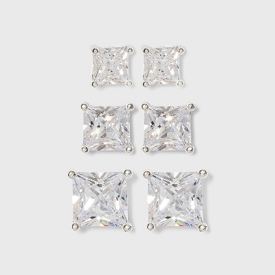 Sterling Silver Cubic Zirconia Quad Multi Size Stud Earring Set 4pc - A New  Day™ Clear : Target