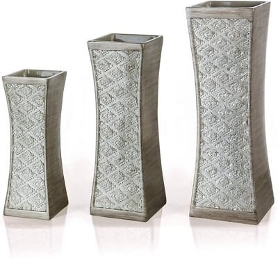 Elegant Dublin Brushed Silver Decorative Vase Trio