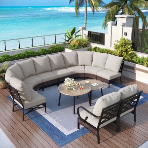 Captiva Designs 12pc Outdoor Half-Moon Sectional Patio Conversation Sets with 2 Round Table for Garden, Poolside, Balcony, Backyard - 1 of 4