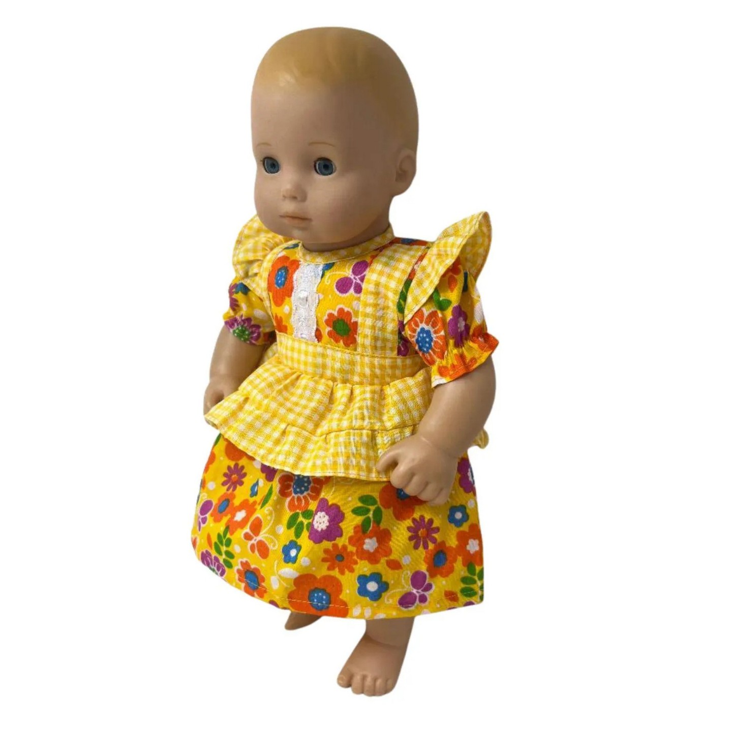 Детские аксессуары для кукол Doll Clothes Superstore Bright Yellow Floral Ruffle Dress for 15 Inch Baby Dolls, цвет: Яркий жёлтый — фото 3