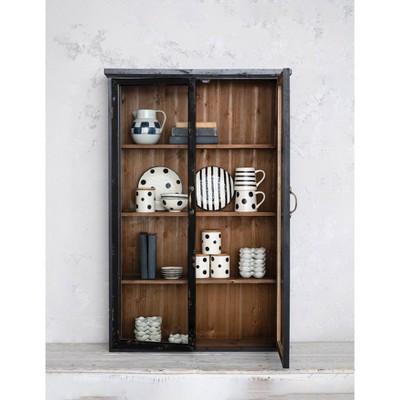 Black and Natural Wood Glass Display Cabinet with 3 Shelves