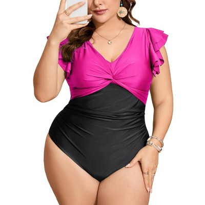 Women's Plus Size V Neck Swimwear One Piece Slimming Bathing Suit Halter Push Up Tummy Control Swimsuit