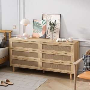 SeaCamel 6-Drawer Rattan Storage Cabinet  with White Slides, Natural Finish for Bedroom & Living Room - 1 of 4