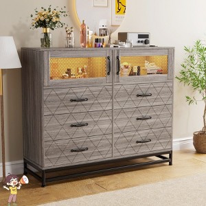 Jojoka 8 Drawer Dresser with Doors, Charging Station & LED Lights, Tall Storage Cabinet Chest for Bedroom, Living Room, Hallway - 1 of 4