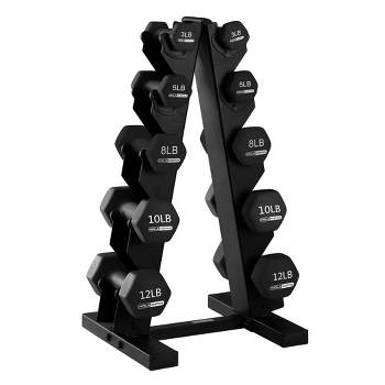 Holahatha 5, 10, And 15 Pound Neoprene Dumbbell Free Hand Weight Set With  Storage Rack, Ideal For Home Gym Exercises To Gain Tone And Definition :  Target