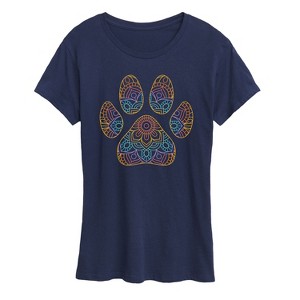 Women's - Instant Message - Rainbow Decorative Paw Print Short Sleeve Graphic T-Shirt - 1 of 4