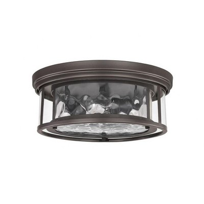 Clarion Transitional Bronze 3-Light Flush Mount with Waterglass Shade