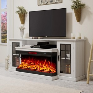 AMERLIFE 3-Sided Glass Fireplace TV Stand with LED Lights ,Fireplace Media Entertainment Center Console Cabinet Table with Glass Door Closed Storage - 1 of 4