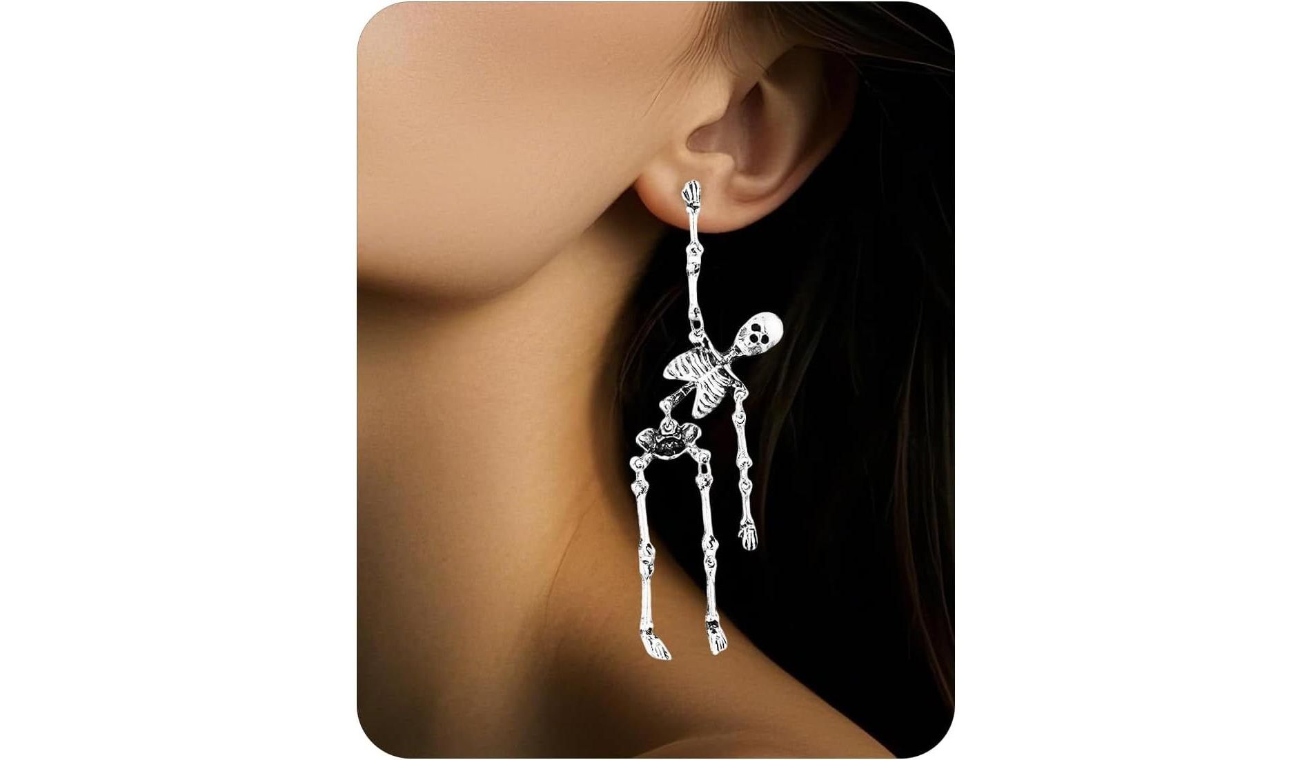 Punk Halloween Earrings: Skull & Witch Dangle Design