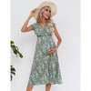 Women's Lace V Neck Ruffle Sleeve Maternity Wrap Dress Summer Casual High Waisted Floral Flowy Maxi Dress for Baby Shower Photoshoot Green L - 2 of 4