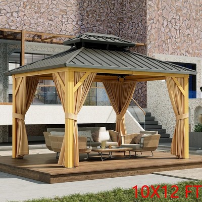 10x12 FT Hardtop Gazebo Double Roof Galvanized Iron Alum with Curtains & Netting