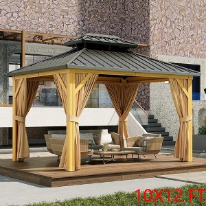10x12 FT Hardtop Gazebo Double Roof Galvanized Iron Alum with Curtains & Netting - 1 of 4