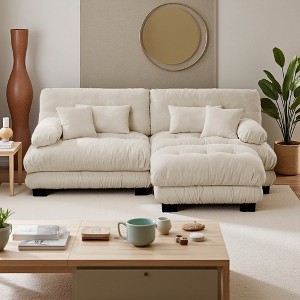 94.4" Chenille L-Shaped Sectional Sofa with Bolster Armrests & Ottomans - 1 of 4