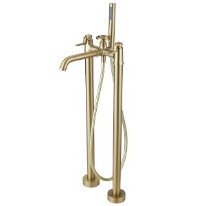 3-Handle Freestanding Floor Mount Roman Industrial Style Tub Faucet Bathtub Filler With Hand Shower - 1 of 4