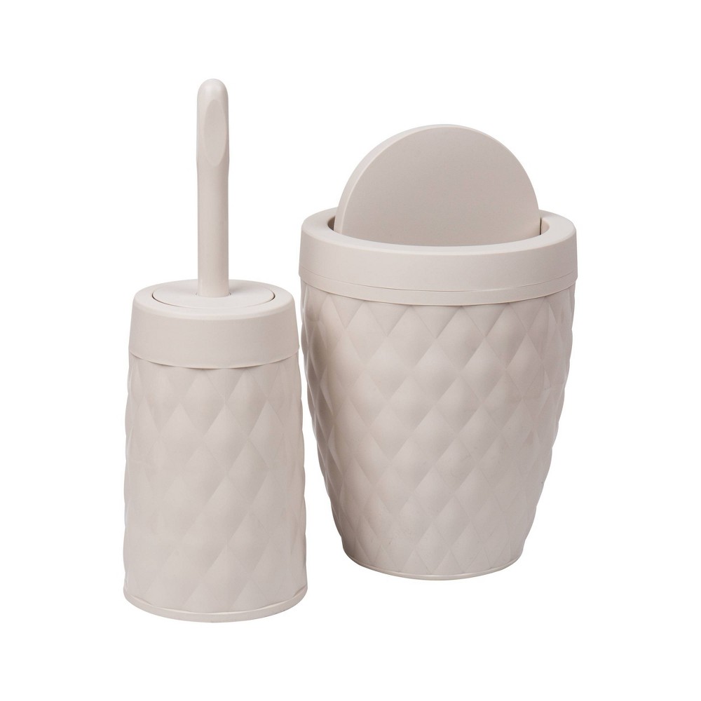Photos - Waste Bin Round Wastepaper Basket and Toilet Brush Set Ivory - Mind Reader