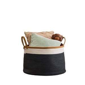 Zita Round Resin Woven Wicker Multi-Use Storage Basket with Handles - 18" x 18" x 15.7" - White-Gray - For Towel - 1 of 4