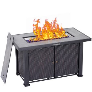 44" Steel Gas Fire Pit Table, 50K BTU w/ Cover, Rattan & Steel, Black - 1 of 4
