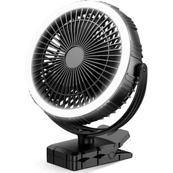 Panergy 10000mAh Battery Operated Fan, 8" Portable Clip On Fan with hook & Light, USB-C Rechargeable Golf Cart Fan, Outdoor Fan for Travel – Black