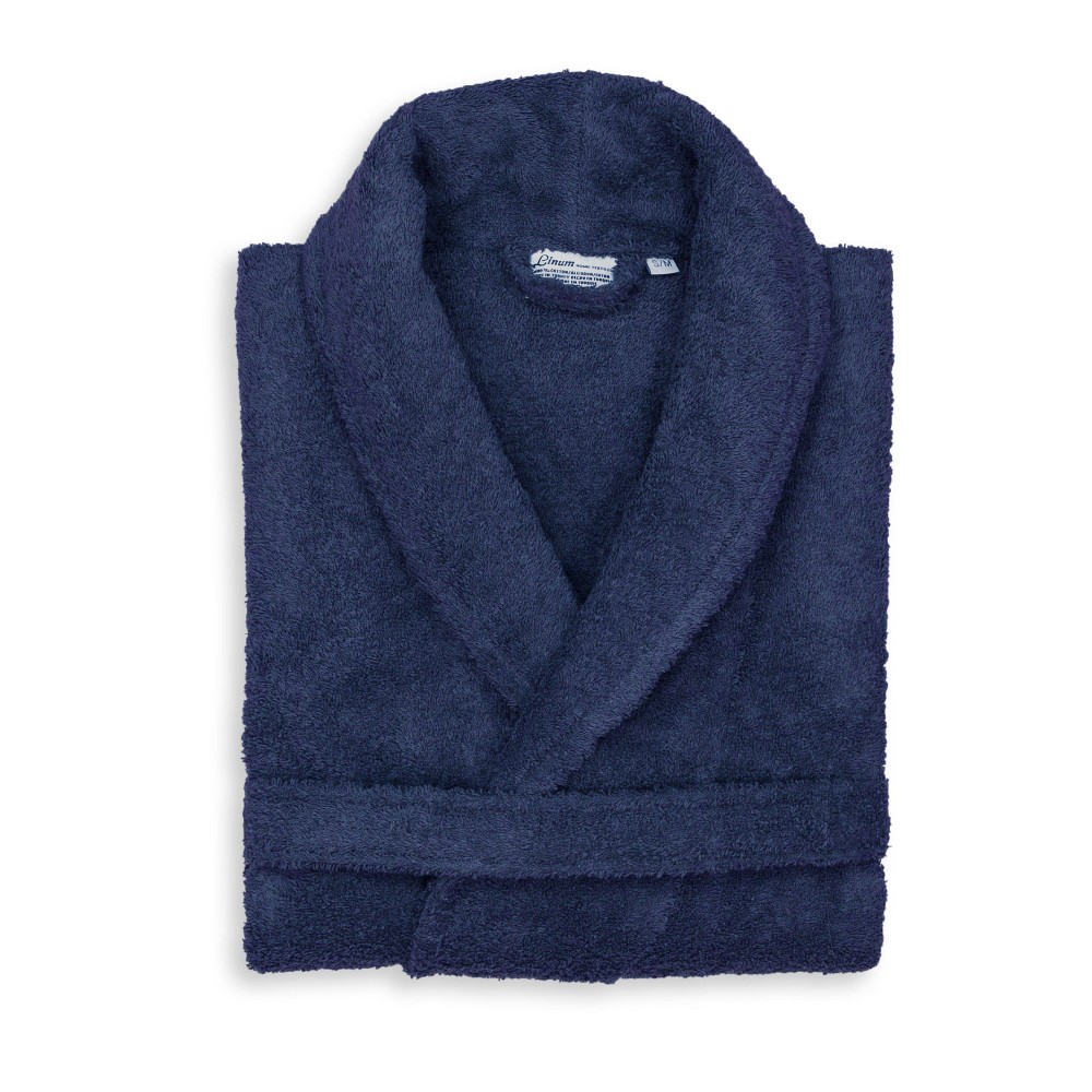 Linum Home Textiles S/M Terry Cloth Solid Bathrobe Navy Blue