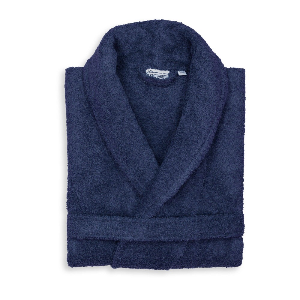 Photos - Other Textiles S/M Terry Cloth Solid Bathrobe Navy Blue - Linum Home Textiles