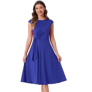 INSPIRE CHIC Women's Sleeveless Round Collar Front Twist Work Office Elegant A Line Midi Dresses - 1 of 4