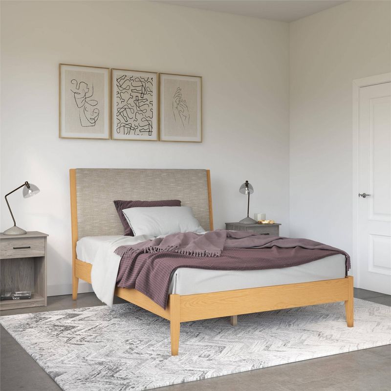 Joni Wood and Upholstered Platform Bed Beige Linen - Room & Joy, 2 of 13