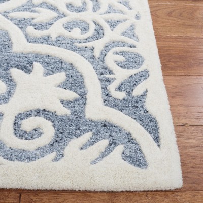 Light Blue and Ivory Floral Hand-Tufted Wool Runner Rug