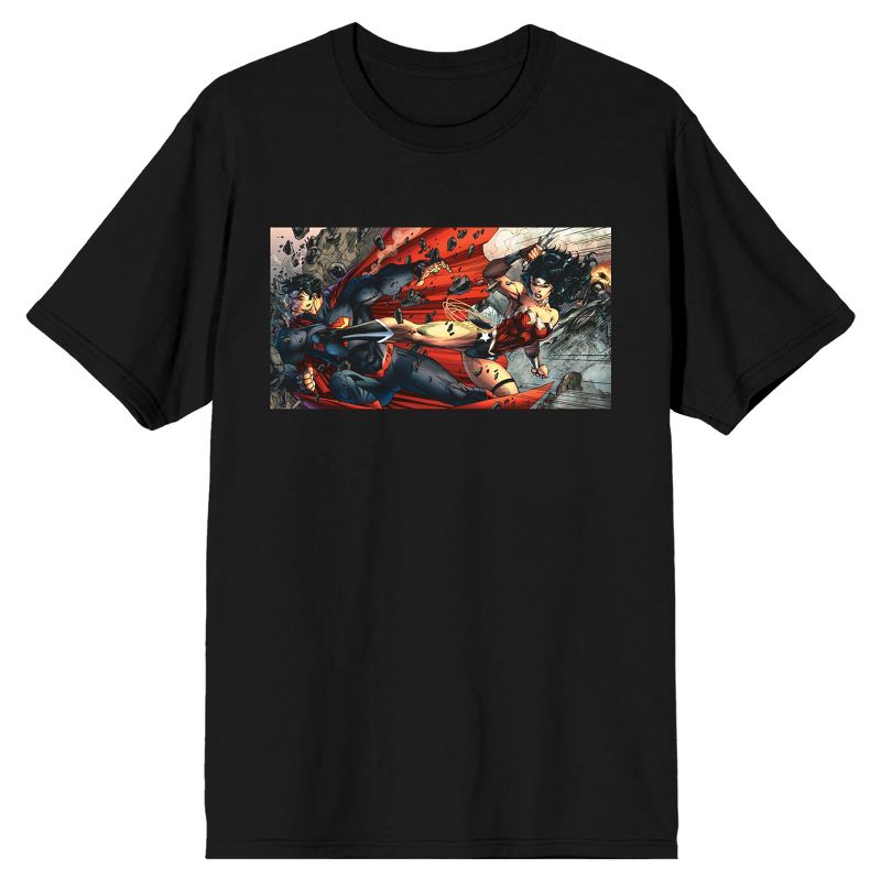 DC Comic Book Men's Justice League Wonder Woman & Superman Black Graphic T-Shirt, 1 of 2