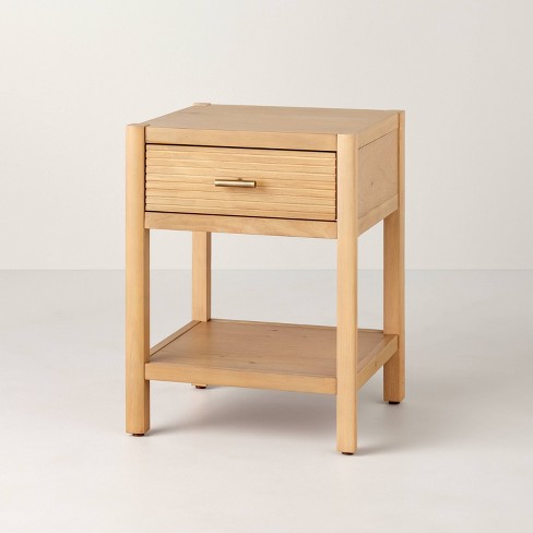 Grooved Wood Square Accent Side Table with Drawer - Natural - Hearth &  Hand™ with Magnolia