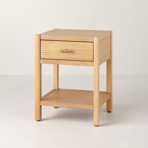 Grooved Wood Square Accent Side Table With Drawer - Natural - Hearth &  Hand™ With Magnolia : Target